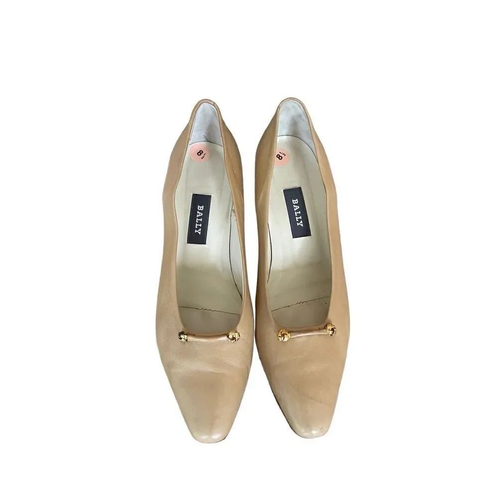 Bally Womens Tan Leather Style Flex Gold Knot Cone Heel Pump Size 8.5 - Picture 2 of 6